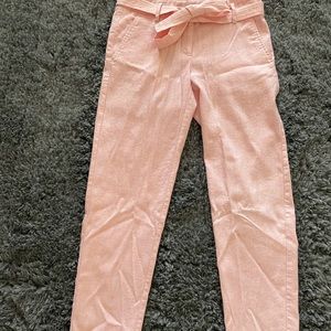 LOFT, light pink, size 0, 40% silk, tapered leg pants with cloth belt